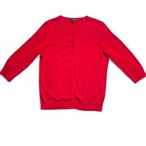 Talbots Cherry Red Charming Cardigan Sweater M 3/4 Sleeve Rockabilly Retro 50s